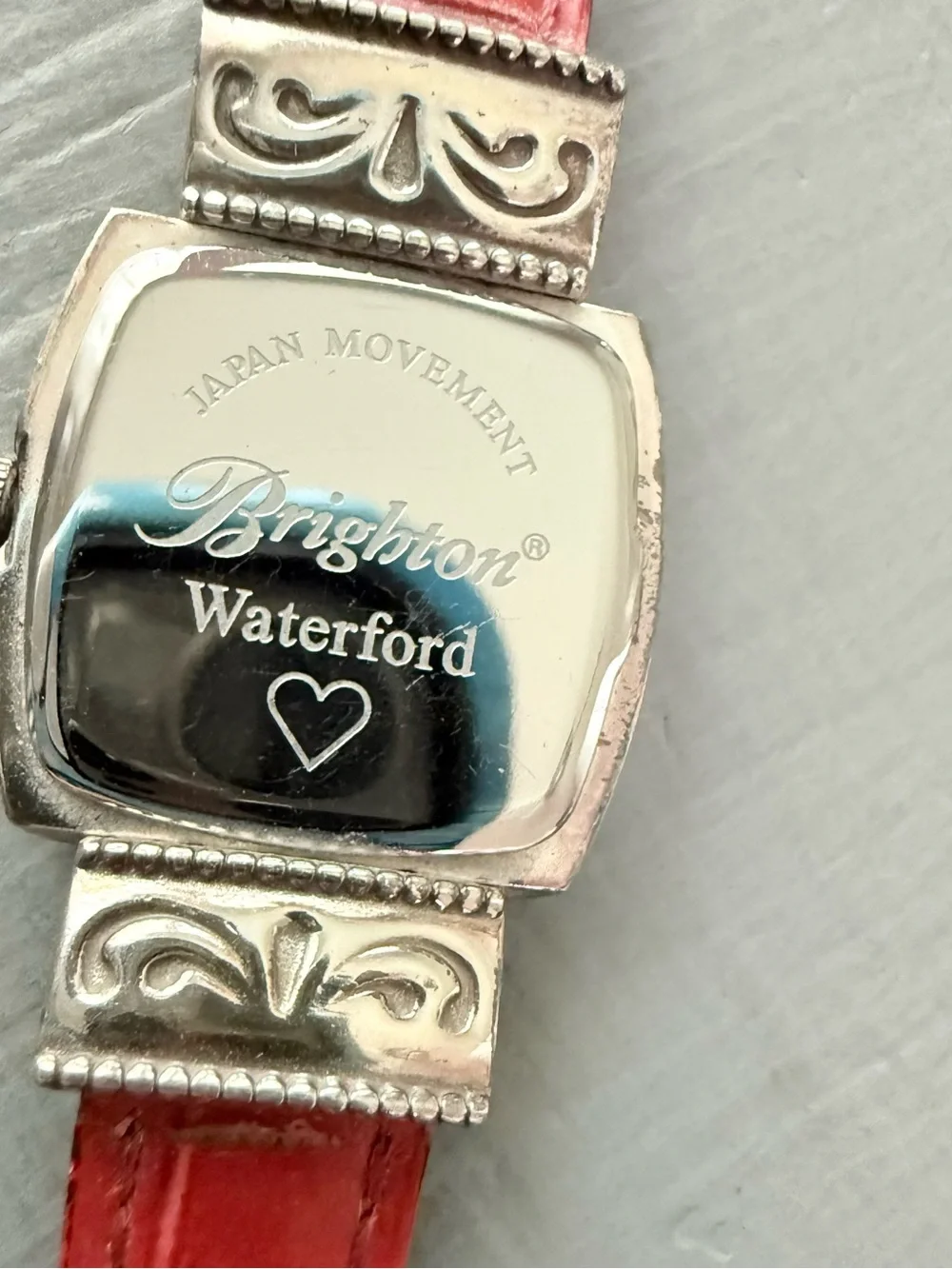 Brighton Waterford Silver-Tone Square Watch Reversible Black Red Leather Strap